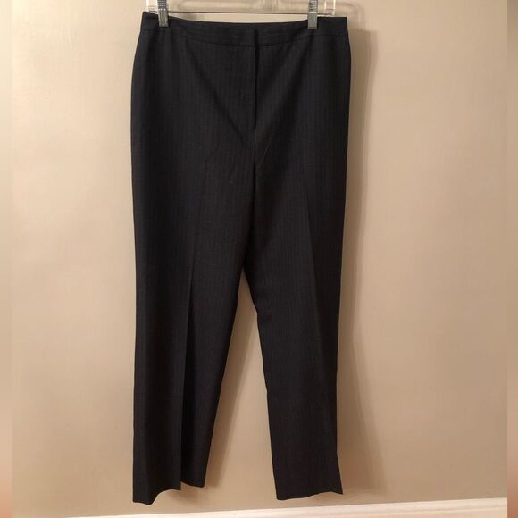 LE SUIT SZ 10 CHARCOAL GRAY PINSTRIPE HIGH RISE CAREER PANTS STRAIGHT LEG LINED - Picture 2 of 7